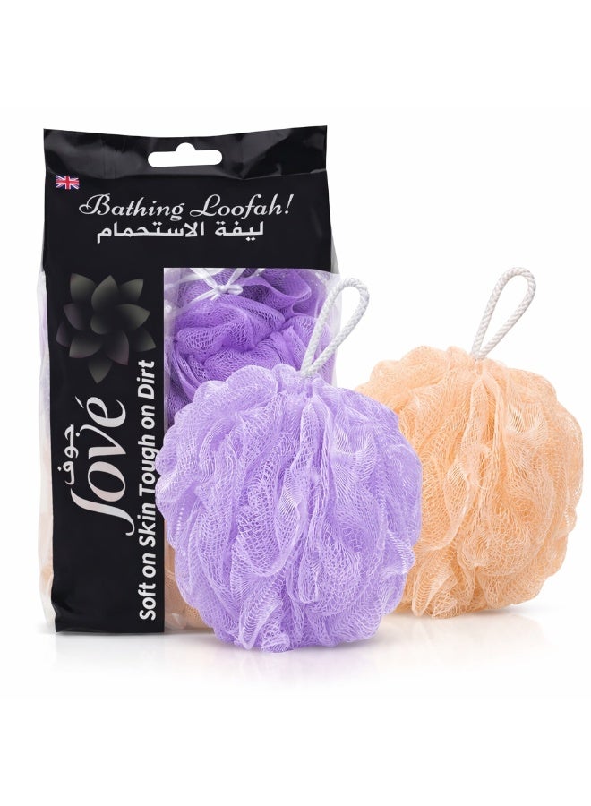 Jove Bath Loofah Sponge – 2 Pcs Pack, Soft Exfoliating Shower Pouf for Gentle Body Cleansing - Image 1